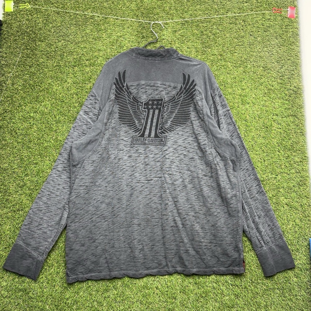Harley-Davidson Henley Pullover Shirt Mens 3XL Gray Black Genuine Long Sleeve